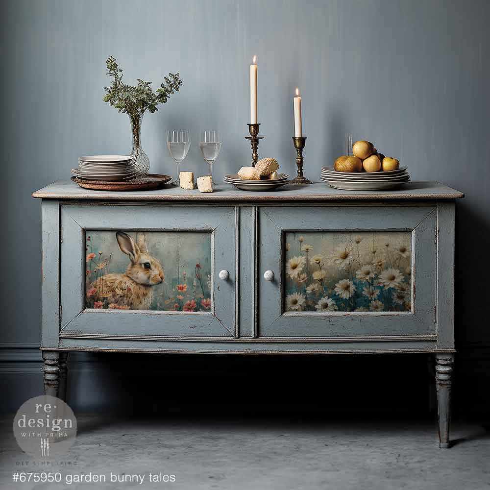 Redesign A3 Decoupage Fibre Paper Pack of 3 - GARDEN BUNNY TALES (29.7cm x 41.9cm) - Rustic Farmhouse Charm