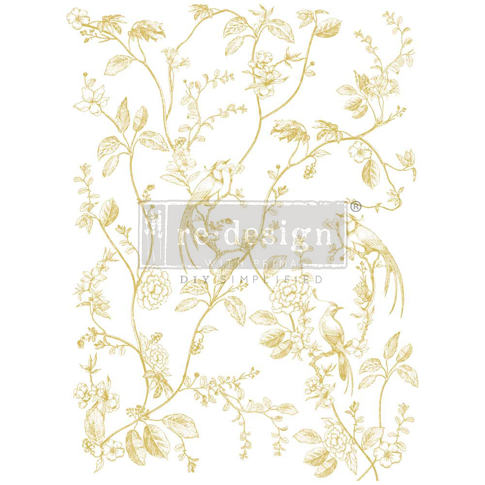 NEW! Redesign Kacha Gold Foil Transfer - A BIRD SONG (45.72cm x 60.96cm) - Rustic Farmhouse Charm
