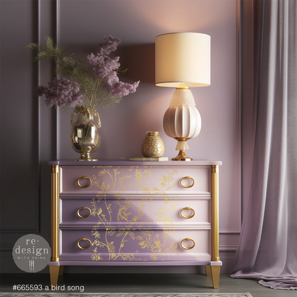 NEW! Redesign Kacha Gold Foil Transfer - A BIRD SONG (45.72cm x 60.96cm) - Rustic Farmhouse Charm
