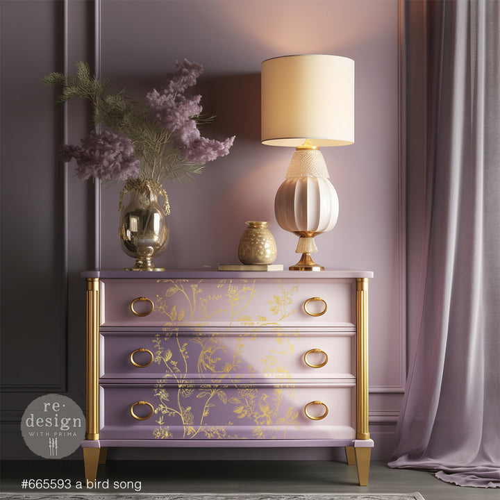 NEW! Redesign Kacha Gold Foil Transfer - A BIRD SONG (45.72cm x 60.96cm) - Rustic Farmhouse Charm