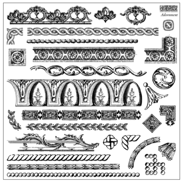 ADORNMENT Stamp by IOD (12"x12", 30.48cm x 30.48cm) - Rustic Farmhouse Charm