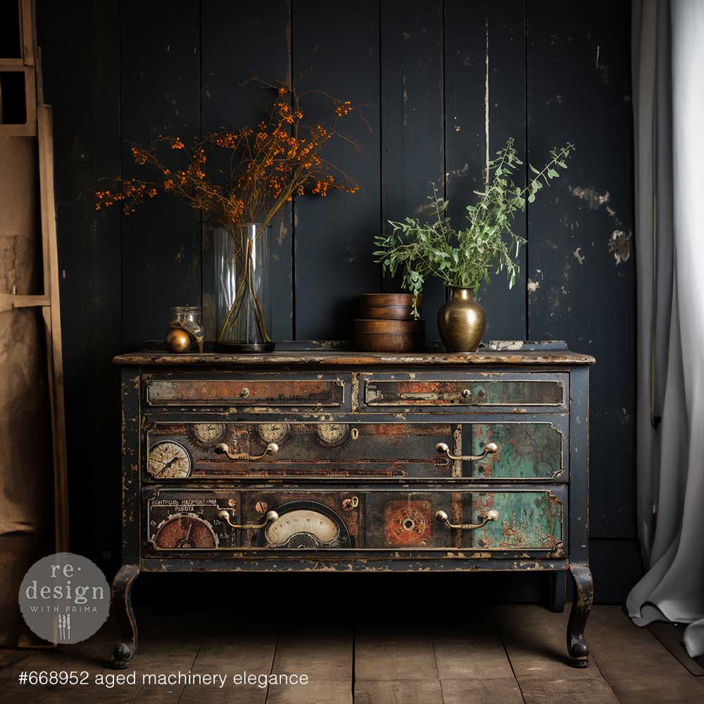 NEW! AGED MACHINERY ELEGANCE Redesign A1 Decoupage Fibre Paper (59.44cm x 84.07cm) - Rustic Farmhouse Charm