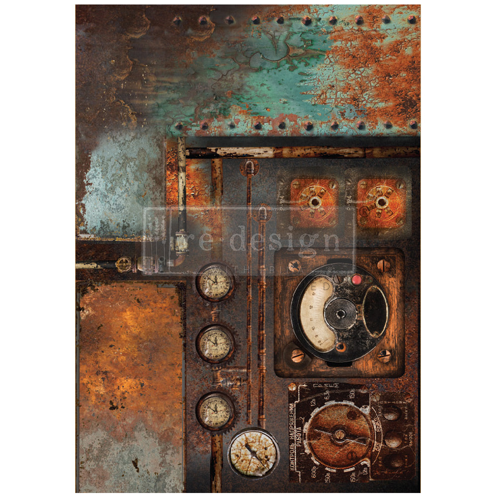 NEW! AGED MACHINERY ELEGANCE Redesign A1 Decoupage Fibre Paper (59.44cm x 84.07cm) - Rustic Farmhouse Charm