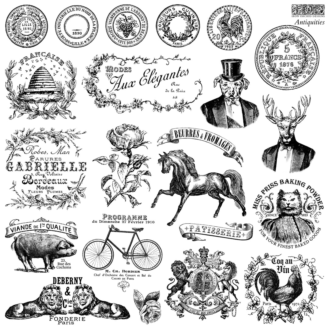ANTIQUITIES Stamp by IOD (12"x12", 30.48cm x 30.48cm) - Rustic Farmhouse Charm