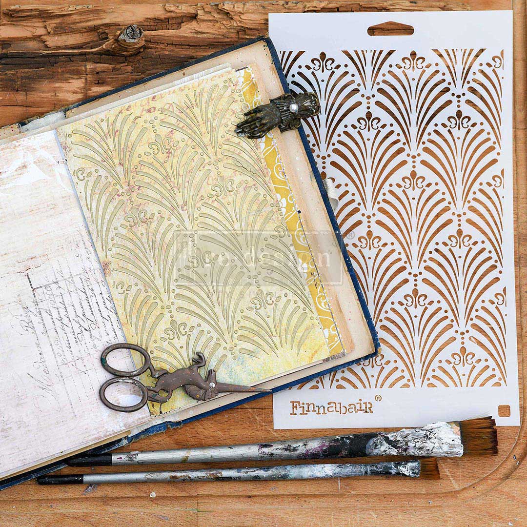 NEW! ART DECO WALL Finnabair Stencil 6" x 9" - Rustic Farmhouse Charm