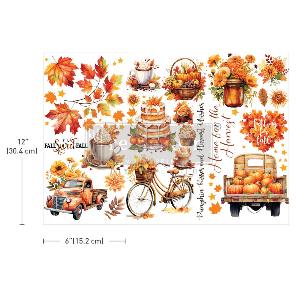 NEW! Redesign Small Transfer - AUTUMN SPLENDOUR (3 sheets, each 15.24cm x 30.48cm) - Rustic Farmhouse Charm