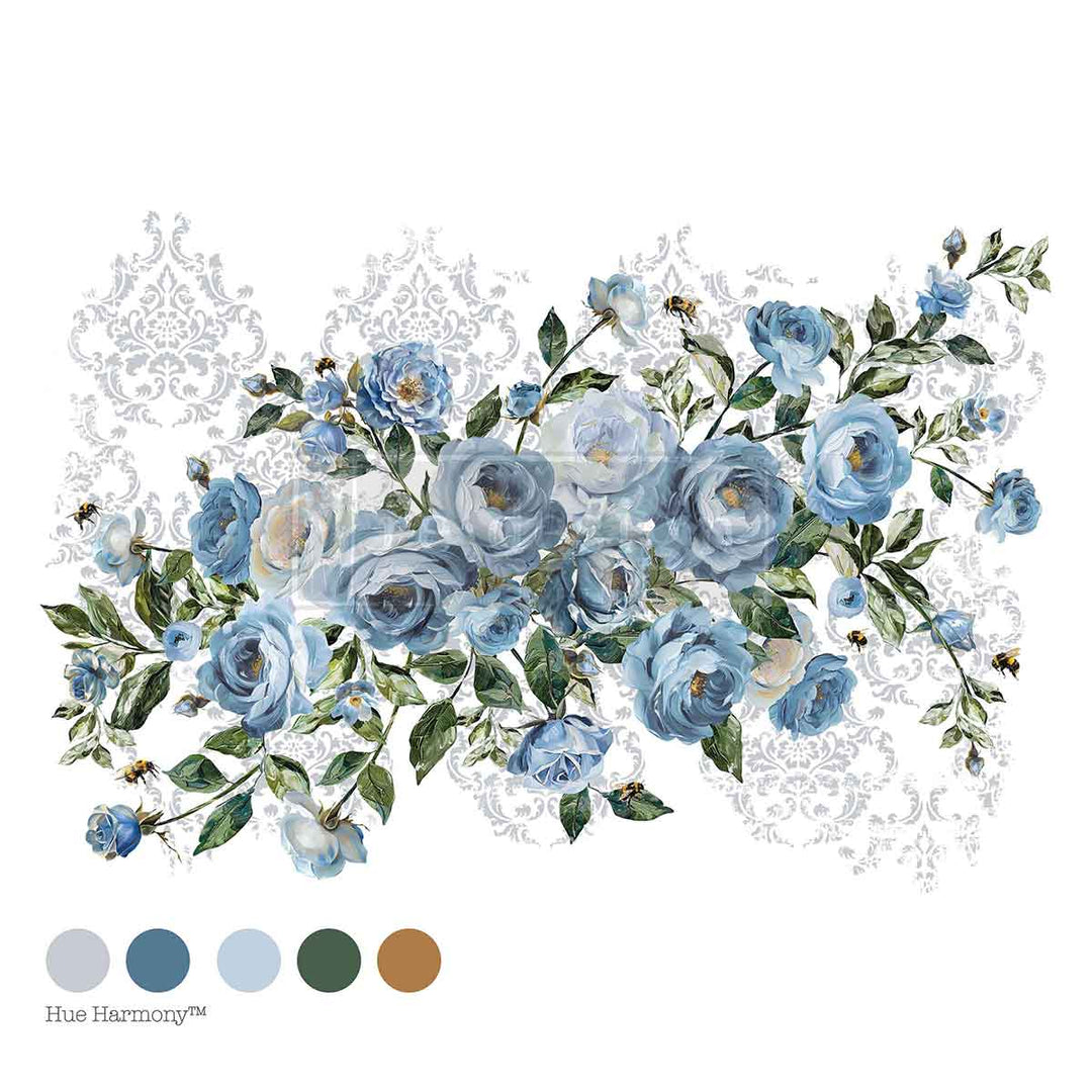 NEW! Redesign Transfer - AZURE BLOSSOM (60.96cm x 88.9cm) - Rustic Farmhouse Charm