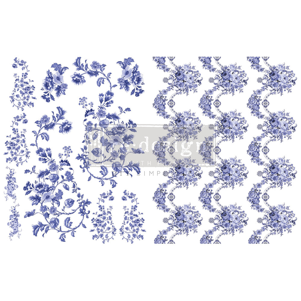 Redesign H20 Transfer - AZURE FLORALS II (2 sheets, each 21.59cm x 27.94cm) - Rustic Farmhouse Charm