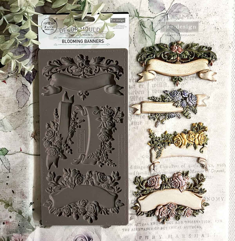 NEW! Redesign Mould - BLOOMING BANNERS (5" x 10") - Rustic Farmhouse Charm