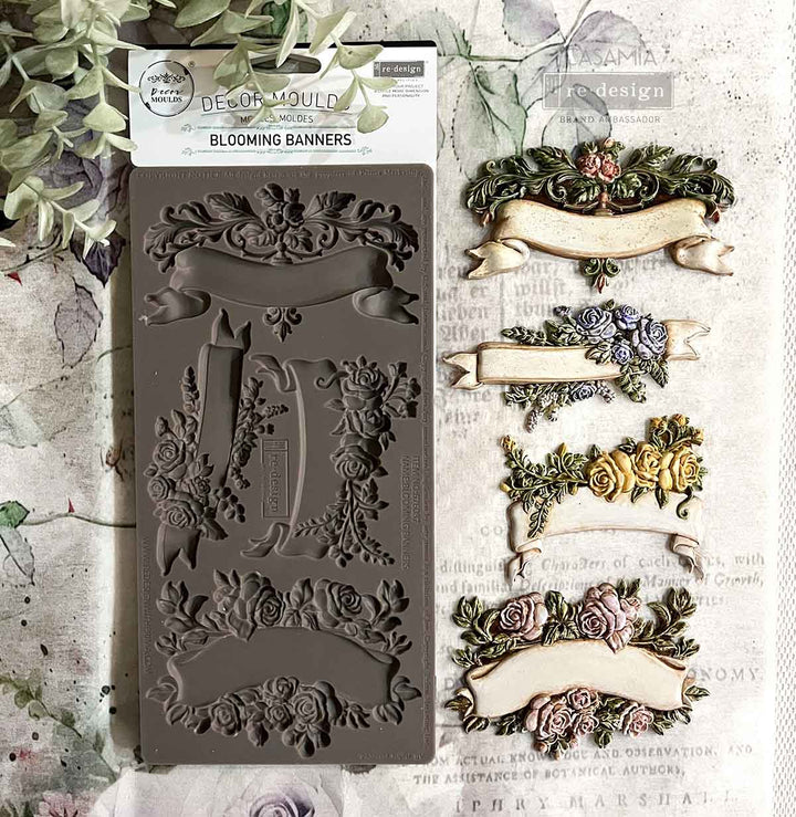 NEW! Redesign Mould - BLOOMING BANNERS (5" x 10") - Rustic Farmhouse Charm