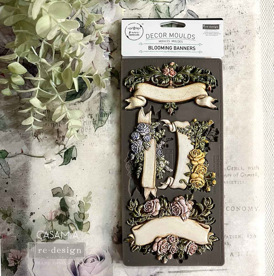 NEW! Redesign Mould - BLOOMING BANNERS (5" x 10") - Rustic Farmhouse Charm