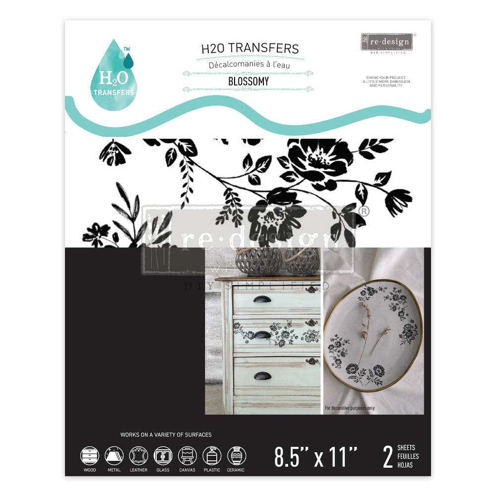 Redesign H20 Transfer - BLOSSOMY (2 sheets, each 21.59cm x 27.94cm) - Rustic Farmhouse Charm