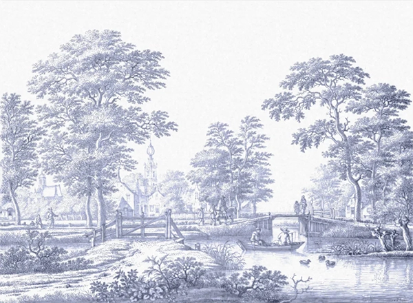 Decoupage Tissue Paper - Blue Toile River Scenery (43.18cm x 58.42cm) - Rustic Farmhouse Charm