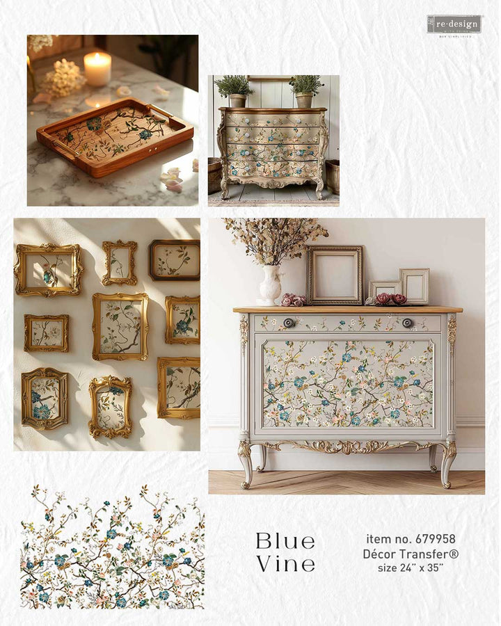 NEW! Redesign Transfer - BLUE VINE (60.96cm x 88.9cm) - Rustic Farmhouse Charm