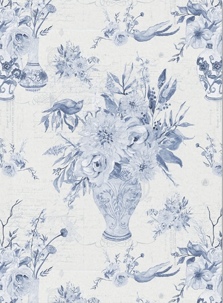 Decoupage Tissue Paper - Blue & White Flower Vase Chinoiserie - Rustic Farmhouse Charm