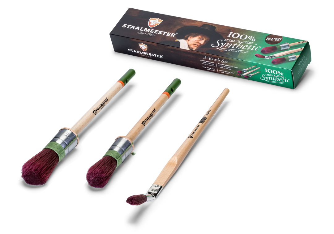 Staalmeester® Pro-Hybrid Box Set Mix - Round Sash & Fitch (3 brushes) - Rustic Farmhouse Charm