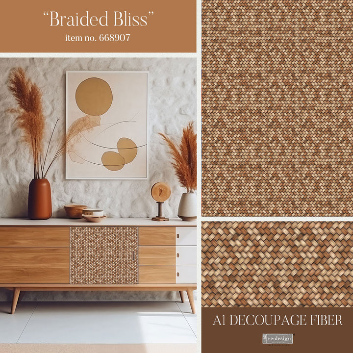 NEW! BRAIDED BLISS Redesign A1 Decoupage Fibre Paper (59.44cm x 84.07cm) - Rustic Farmhouse Charm