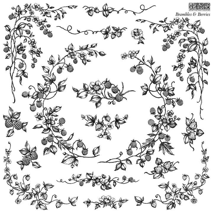 NEW! IOD Stamp - BRAMBLES & BERRIES (12"x12", 30.48cm x 30.48cm) - Rustic Farmhouse Charm