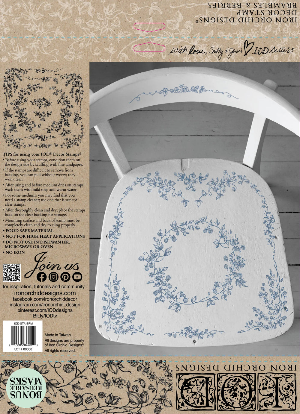 NEW! IOD Stamp - BRAMBLES & BERRIES (12"x12", 30.48cm x 30.48cm) - Rustic Farmhouse Charm