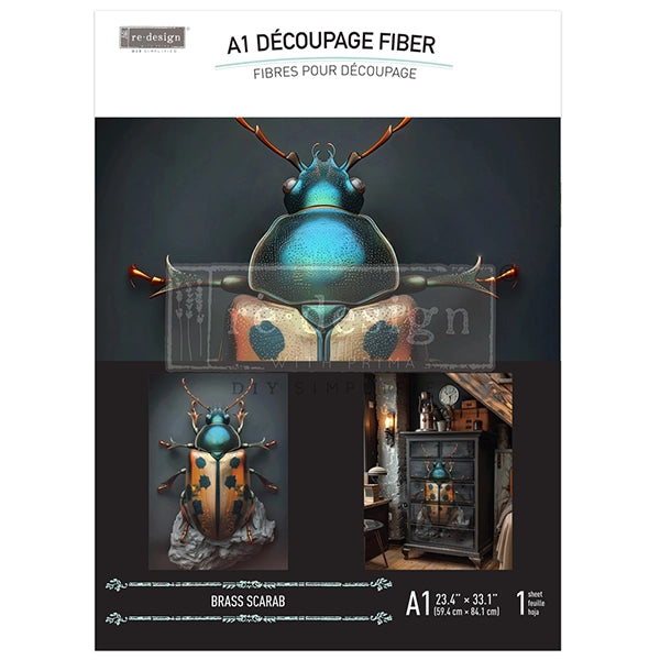 Redesign A1 Decoupage Fibre Paper - BRASS SCARAB (59.44cm x 84.07cm) - Rustic Farmhouse Charm