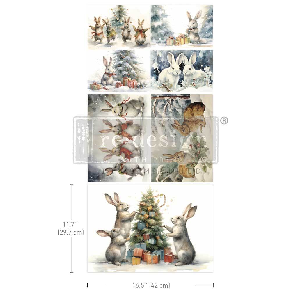 NEW! Redesign A3 Decoupage Fibre Paper Pack of 3 - BUNNY WONDERLAND (29.7cm x 41.9cm) - Rustic Farmhouse Charm