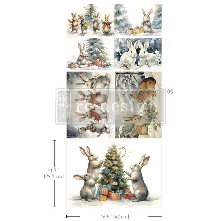 NEW! Redesign A3 Decoupage Fibre Paper Pack of 3 - BUNNY WONDERLAND (29.7cm x 41.9cm) - Rustic Farmhouse Charm