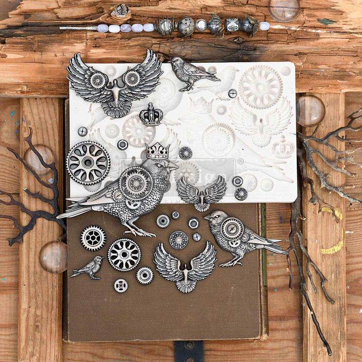 NEW! CLOCKWORK SPARROWS Mould by Finnabair - Rustic Farmhouse Charm