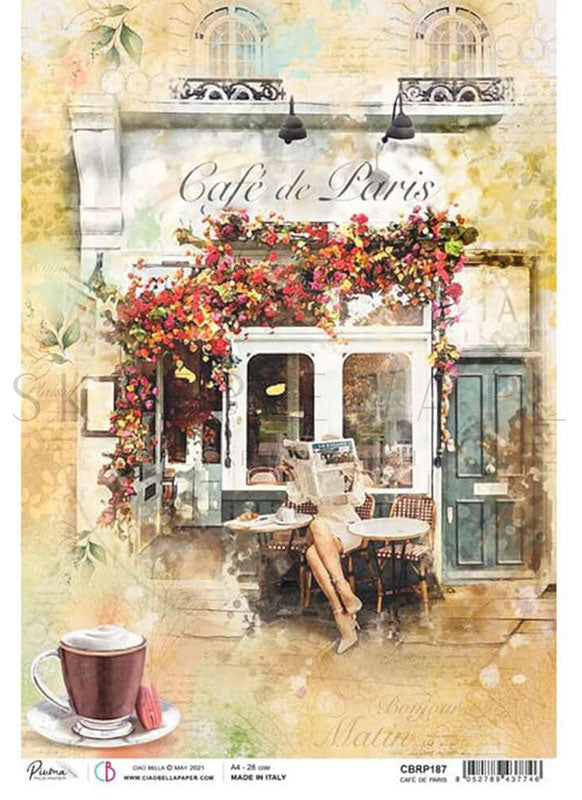 Ciao Bella Rice Paper - CAFE DE PARIS (A4) - Rustic Farmhouse Charm