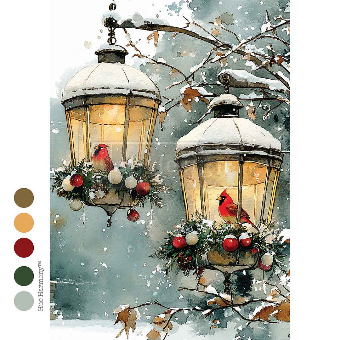 NEW! Redesign A4 Decoupage Fibre Paper - CARDINAL CHRISTMAS - Rustic Farmhouse Charm