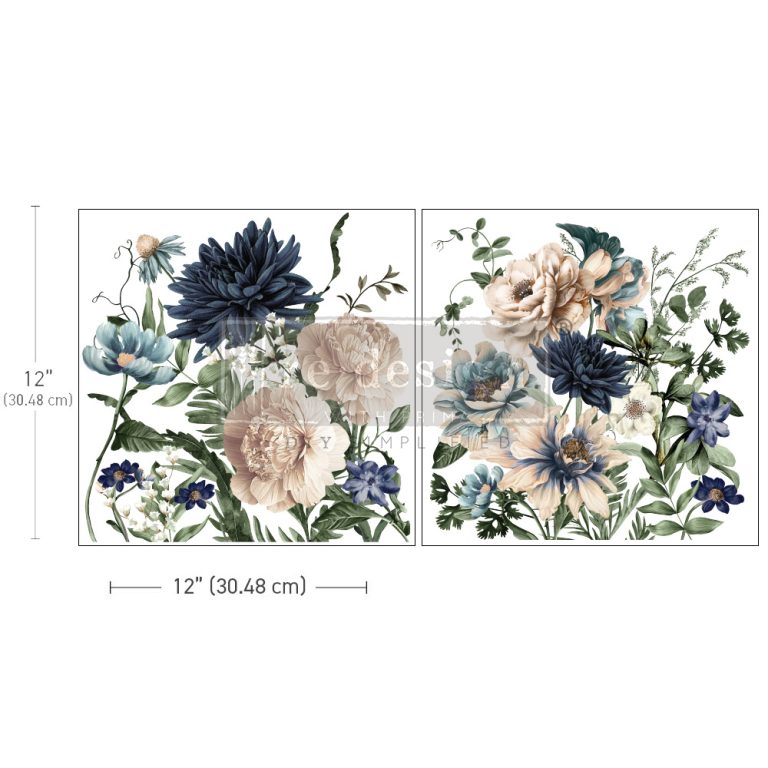 NEW! CERULEAN BLOOMS Redesign Maxi Transfer (2 sheets, each 30.48cm x 30.48cm) - Rustic Farmhouse Charm