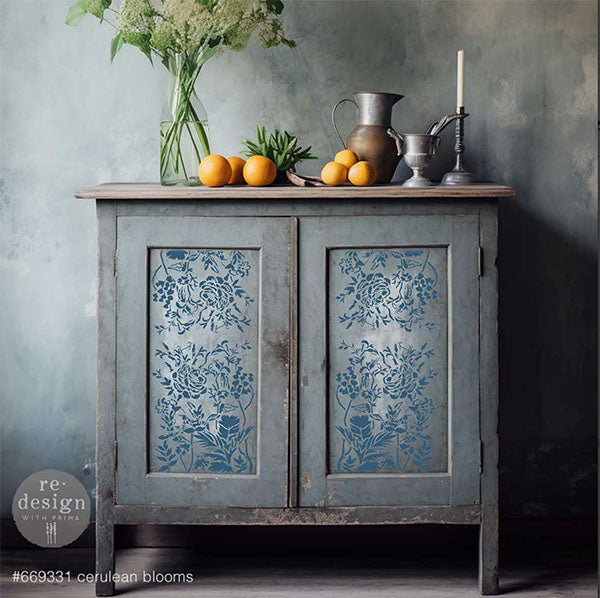 NEW! CERULEAN BLOOMS Redesign Stencil (22.86cm x 30.48cm) - Rustic Farmhouse Charm