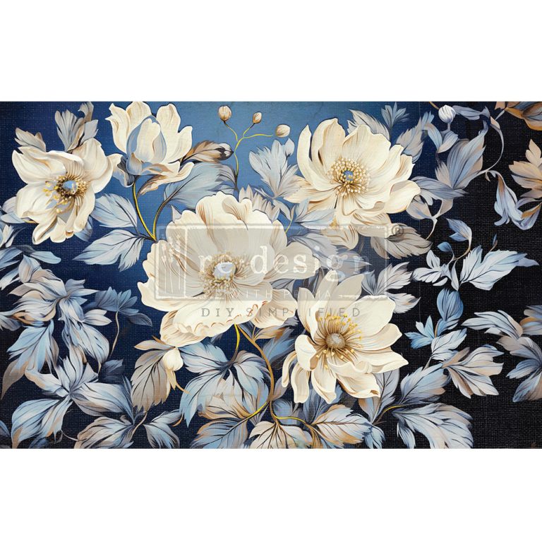 NEW! CERULEAN BLOOMS I Redesign Decoupage Tissue Paper (48.26cm x 76.2cm) - Rustic Farmhouse Charm