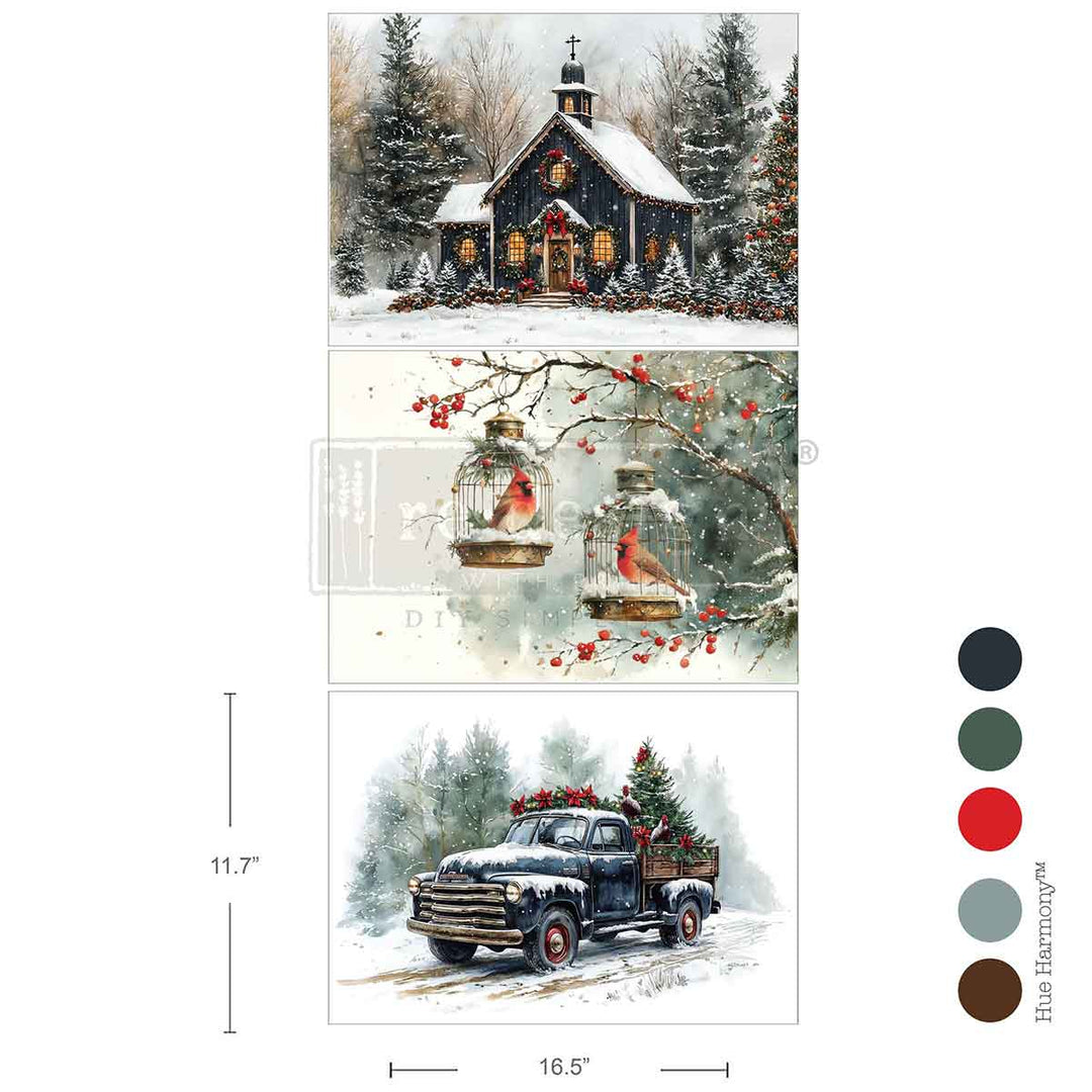NEW! Redesign A3 Decoupage Fibre Paper Pack of 3 - CHRISTMAS BLESSINGS (29.7cm x 41.9cm) - Rustic Farmhouse Charm