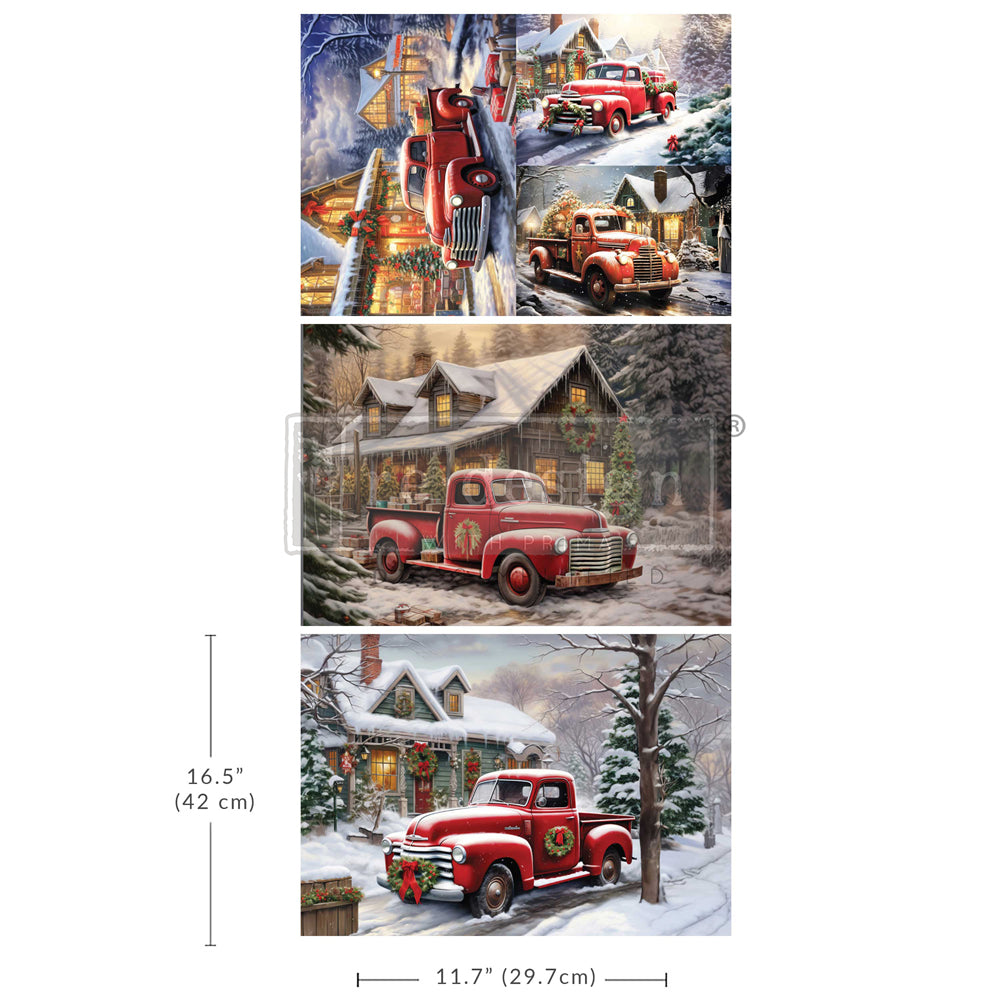 Redesign A3 Decoupage Fibre Paper Pack of 3 - CHRISTMAS CARGO (29.7cm x 41.9cm) - Rustic Farmhouse Charm