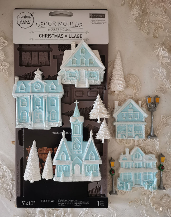 NEW! Redesign Mould - CHRISTMAS VILLAGE (5" x 10") - Rustic Farmhouse Charm
