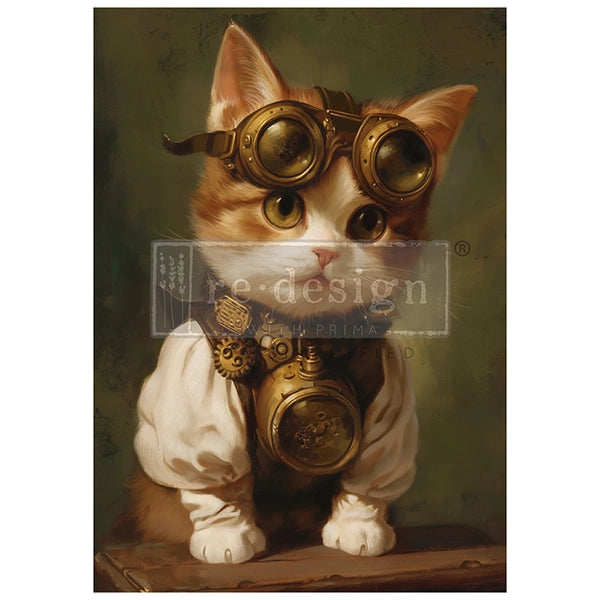 Redesign A1 Decoupage Fibre Paper - CLOCKWORK KITTY (59.44cm x 84.07cm) - Rustic Farmhouse Charm