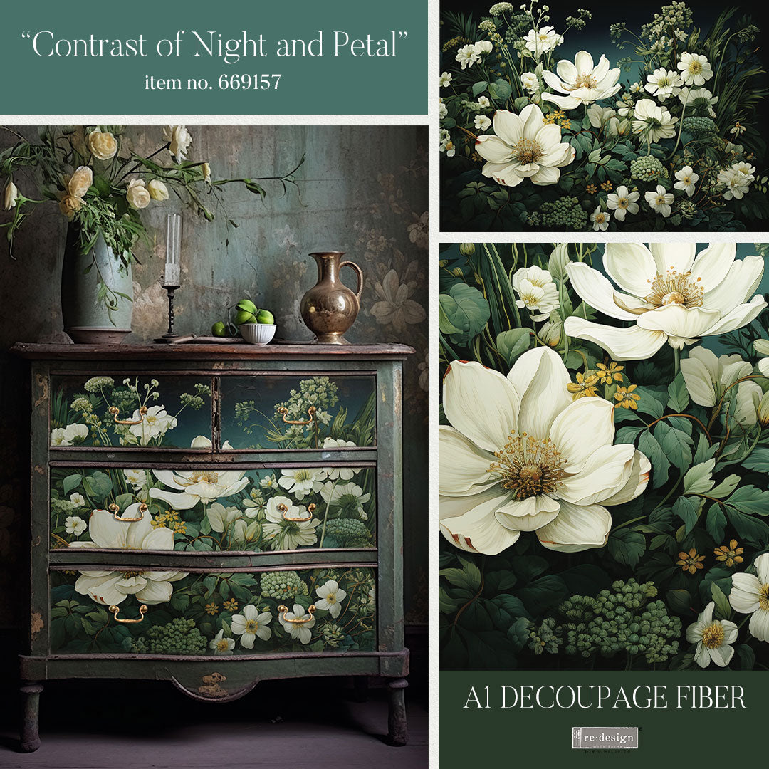 NEW! CONTRAST OF NIGHT & PETAL Redesign A1 Decoupage Fibre Paper (59.44cm x 84.07cm) - Rustic Farmhouse Charm