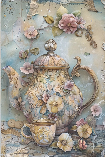 Decoupage Tissue Paper - Country Charm Teapot (25.4cm x 38.1cm) - Rustic Farmhouse Charm