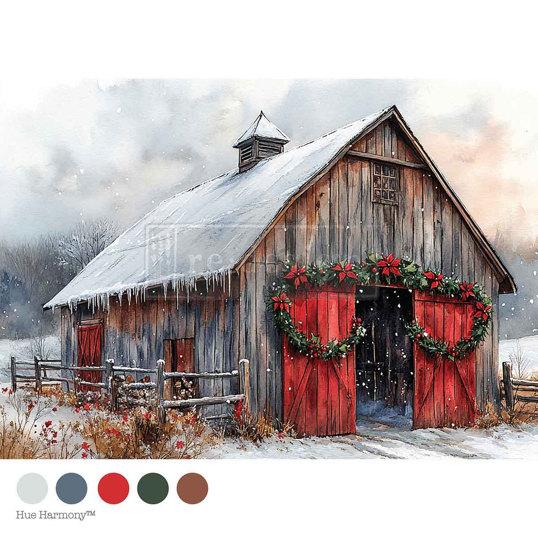 NEW! Redesign A4 Decoupage Fibre Paper - CRANBERRY CABIN - Rustic Farmhouse Charm