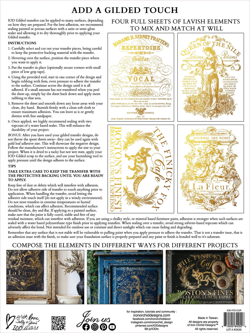 IOD Gold Gilded Transfer Pad - CURATED SIGNAGE (set of four 12"x16" sheets) - Rustic Farmhouse Charm