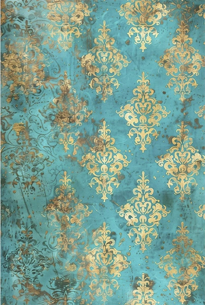 Decoupage Tissue Paper - Damask on Turquoise Background (50.8cm x 76.2cm) - Rustic Farmhouse Charm