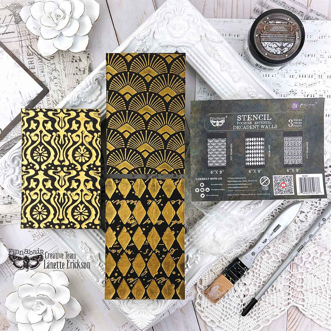 NEW! Limited Edition Finnabair Stencil Set – DECADENT WALLS – 3 stencils, 6″x9″ each - Rustic Farmhouse Charm