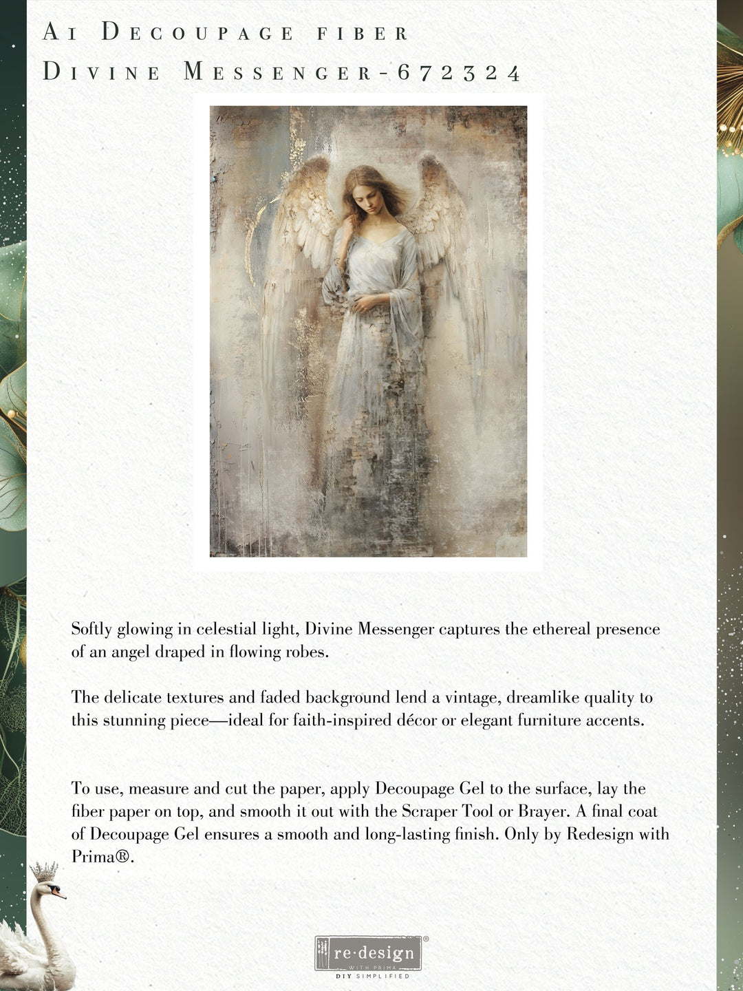 NEW! Redesign Limited A1 Decoupage Fibre Paper - DIVINE MESSENGER (59.44cm x 84.07cm) - Rustic Farmhouse Charm