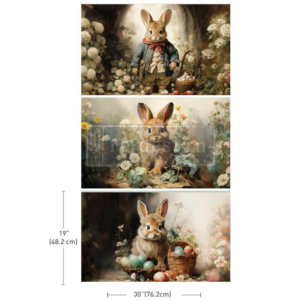 Redesign Decoupage Tissue Paper Pack - DREAMY BUNNIES (3 sheets, each 49.53cm x 76.2cm) - Rustic Farmhouse Charm