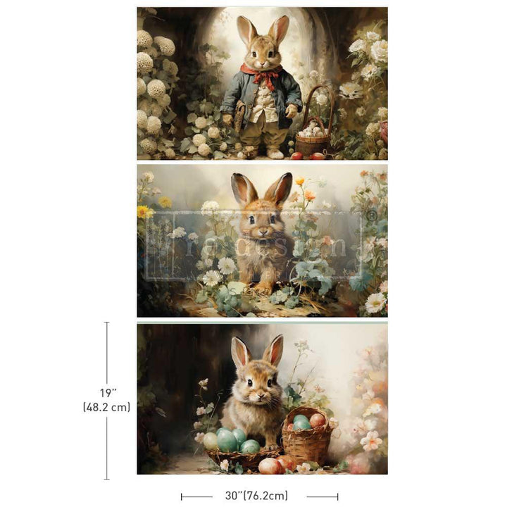 Redesign Decoupage Tissue Paper Pack - DREAMY BUNNIES (3 sheets, each 49.53cm x 76.2cm) - Rustic Farmhouse Charm