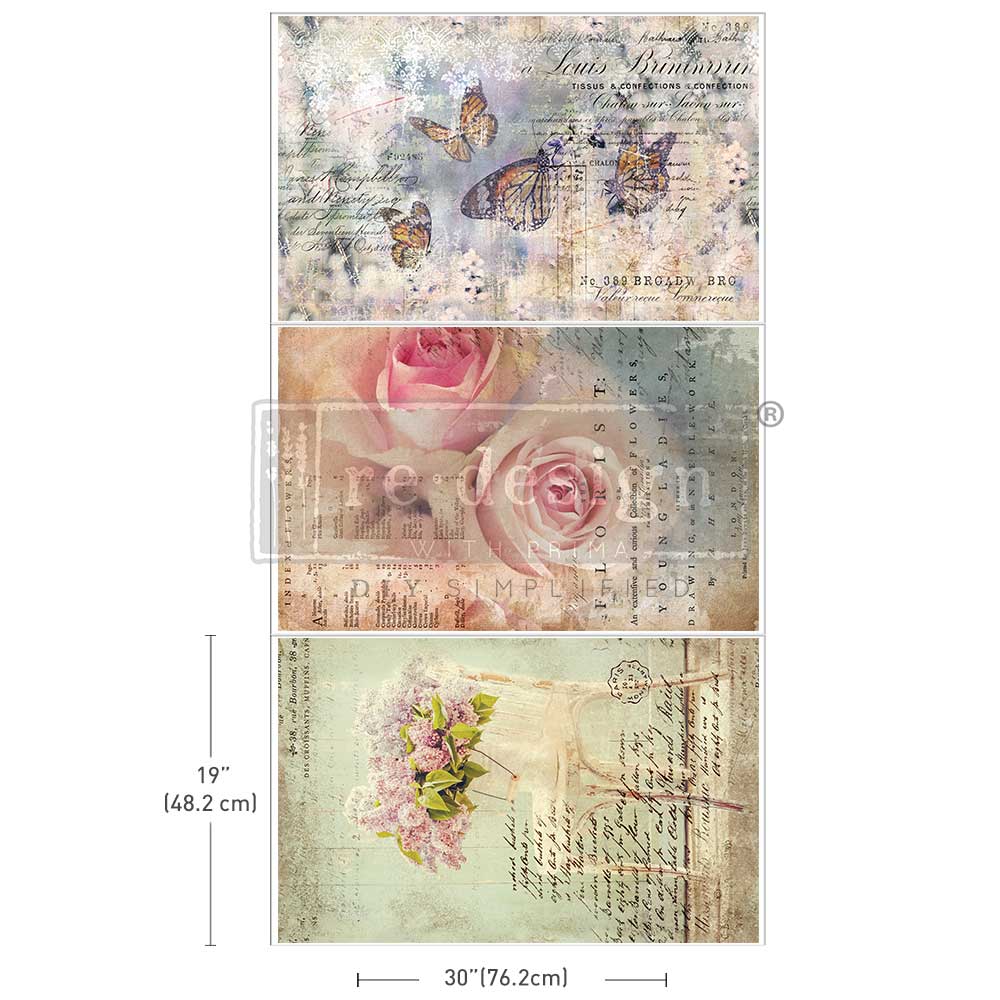 NEW! Redesign Decoupage Tissue Paper Pack - DREAMY DELIGHTS (3 sheets, each 49.53cm x 76.2cm) - Rustic Farmhouse Charm