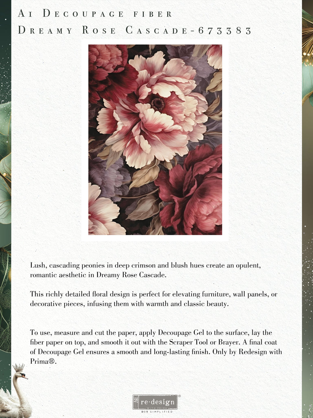 NEW! Redesign Limited A1 Decoupage Fibre Paper - DREAMY ROSE CASCADE (59.44cm x 84.07cm) - Rustic Farmhouse Charm