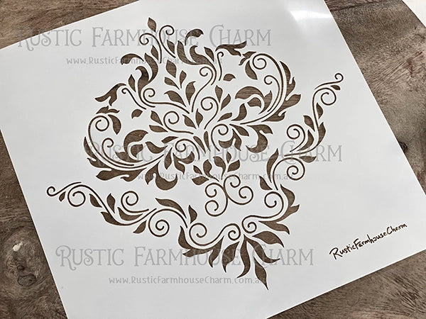 ELEGANT SWIRLS DAMASK Designer Stencil by Rustic Farmhouse Charm - Rustic Farmhouse Charm