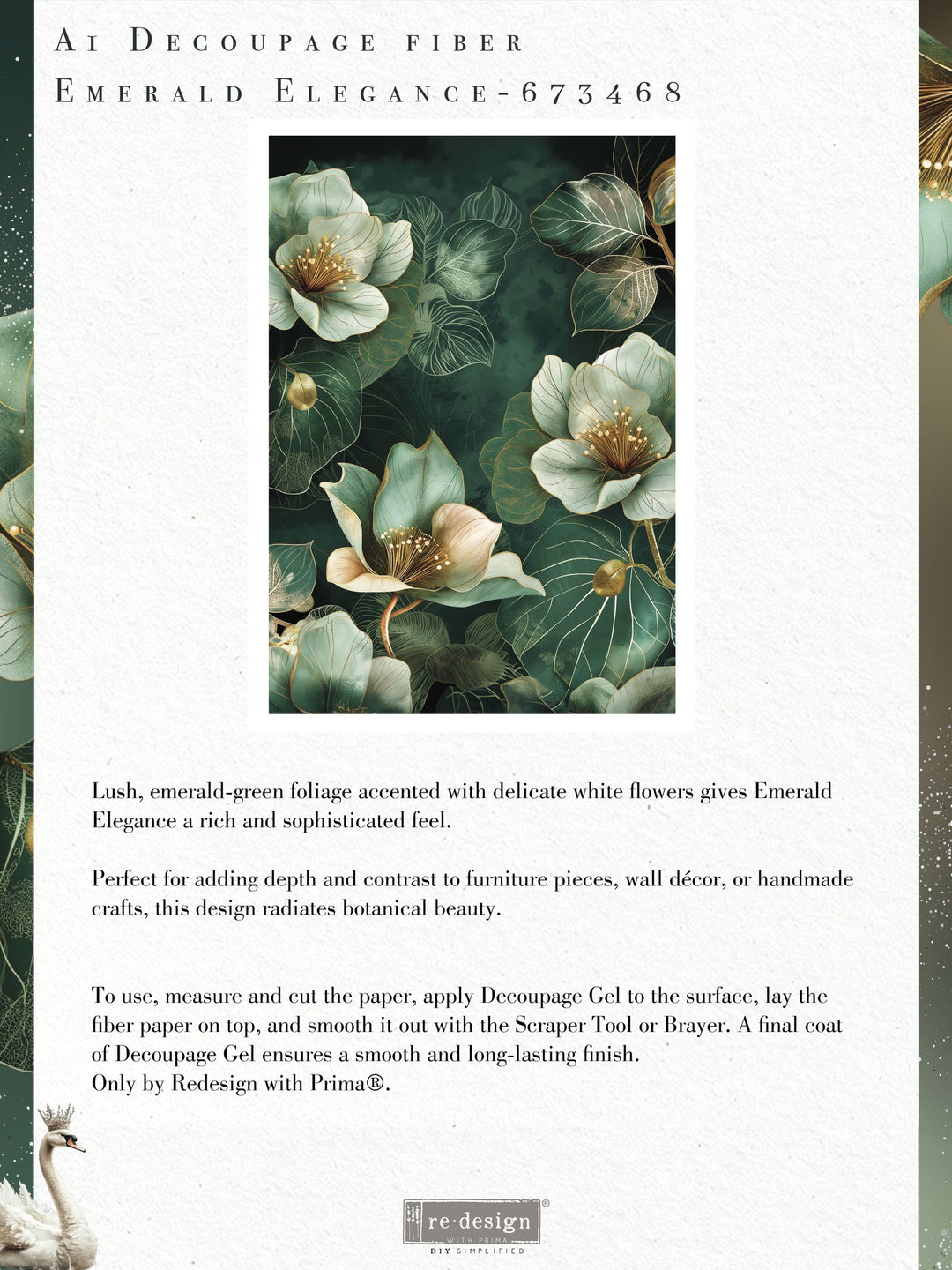 NEW! Redesign Limited A1 Decoupage Fibre Paper - EMERALD ELEGANCE (59.44cm x 84.07cm) - Rustic Farmhouse Charm