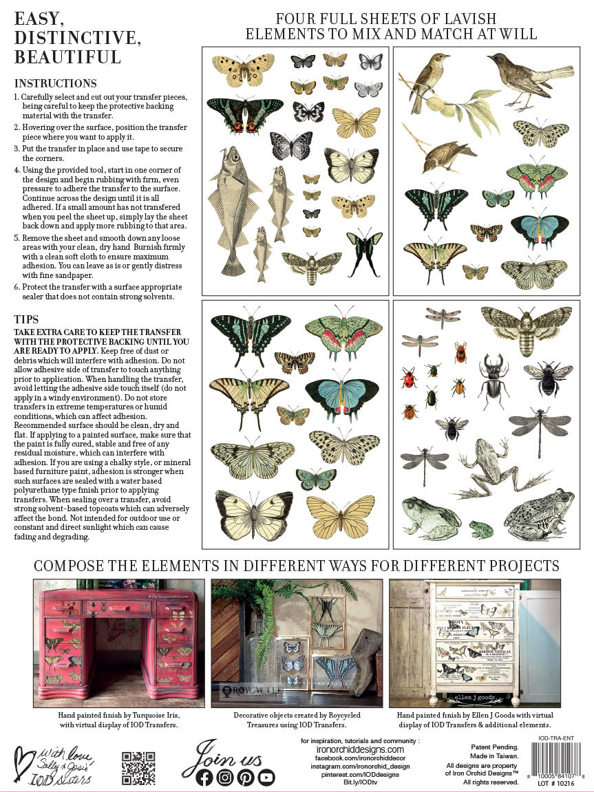 ENTOMOLOGY ETCETERA Transfer Pad by IOD (set of four 12"x16" sheets) - Rustic Farmhouse Charm